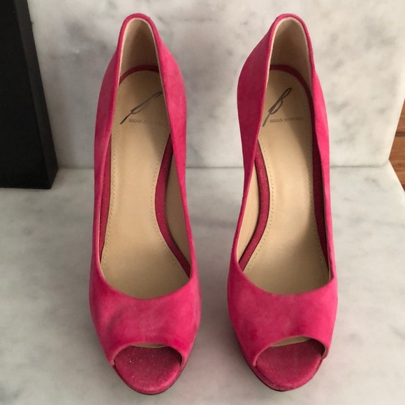 B Brian Atwood Hot Pink Suede and Sparkle Heels - Picture 3 of 5